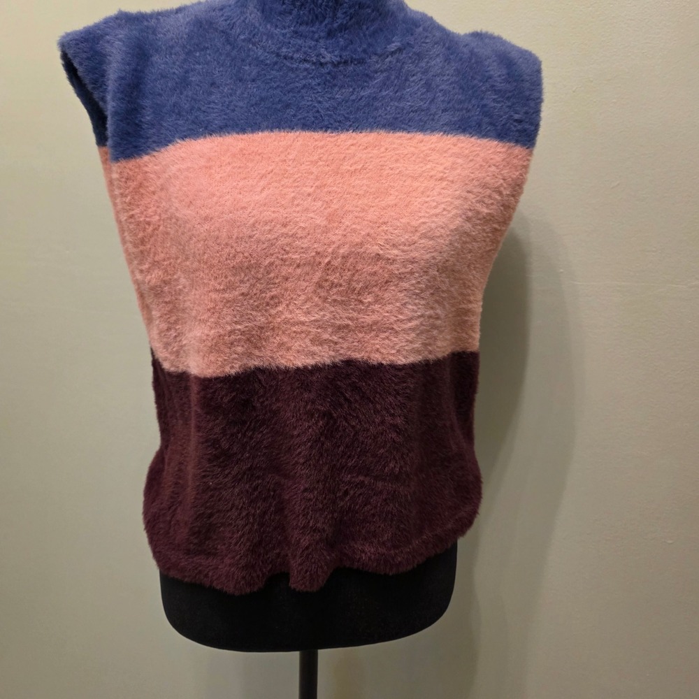 Maeve Anthropologie Colorblock Fuzzy Eyelash Knit Sweater Vest Blue Pink Small